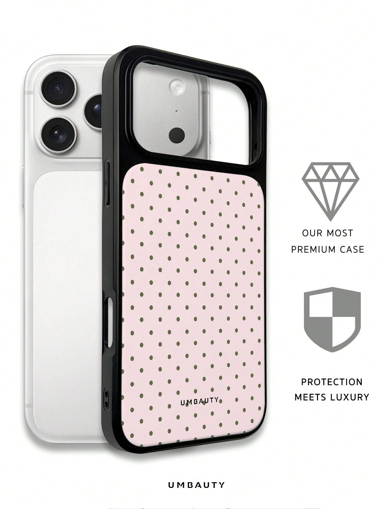UMBAUTY Light Pink & Olive Green Small Polka Dot Pattern High-Definition Printing Matte Finish Fashionable & Fun Phone Case, Compatible With Apple Phone 17/16/15/14/13/12/11 Pro Max/Plus/Mini/29e Eleg