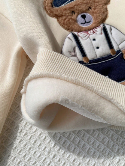 Unisex Baby Boy/Girl Baby Boy 2pcs Autumn/Winter Casual Cute Bear Patchwork Embroidery Pattern Sweatshirt And Pants Set, Sweatshirt Set