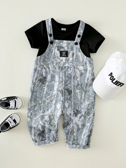 Unisex Newborn Baby Boy/Girl Black Camo,Summer,Casual,Vacation Fashionable Bib Pants Romper,Streetwear Camouflage Print Overalls Toddler Outfit