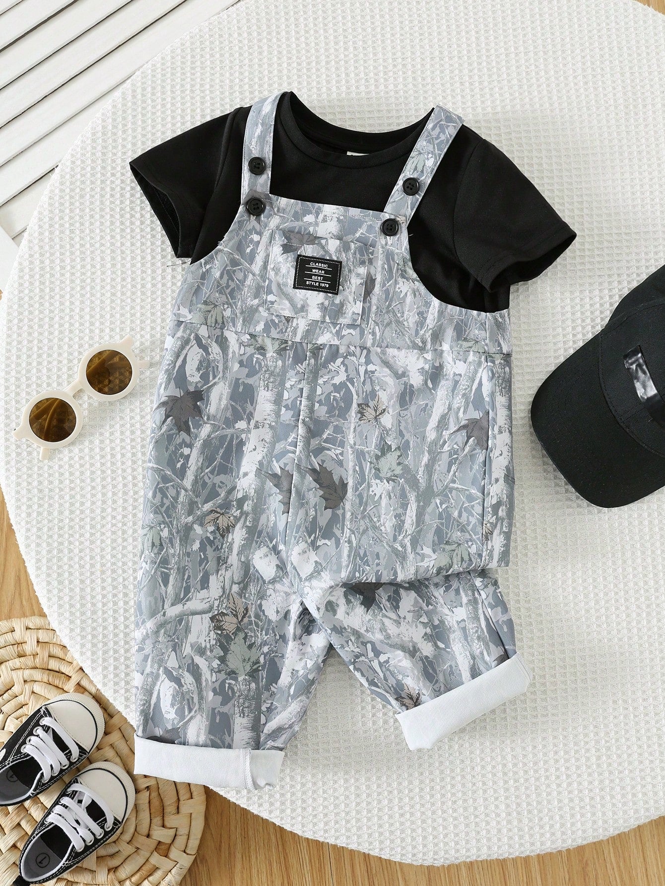 Unisex Newborn Baby Boy/Girl Black Camo,Summer,Casual,Vacation Fashionable Bib Pants Romper,Streetwear Camouflage Print Overalls Toddler Outfit