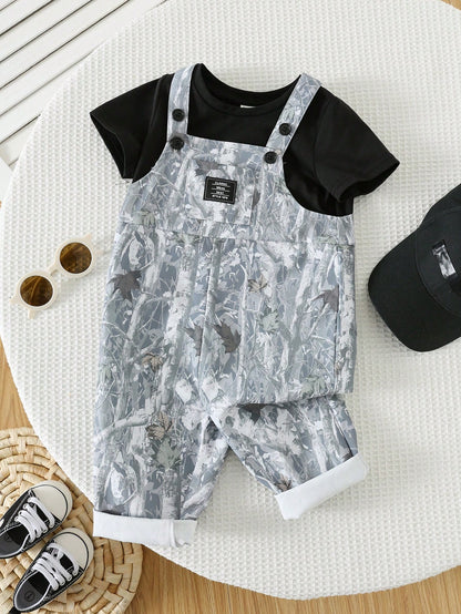 Unisex Newborn Baby Boy/Girl Black Camo,Summer,Casual,Vacation Fashionable Bib Pants Romper,Streetwear Camouflage Print Overalls Toddler Outfit