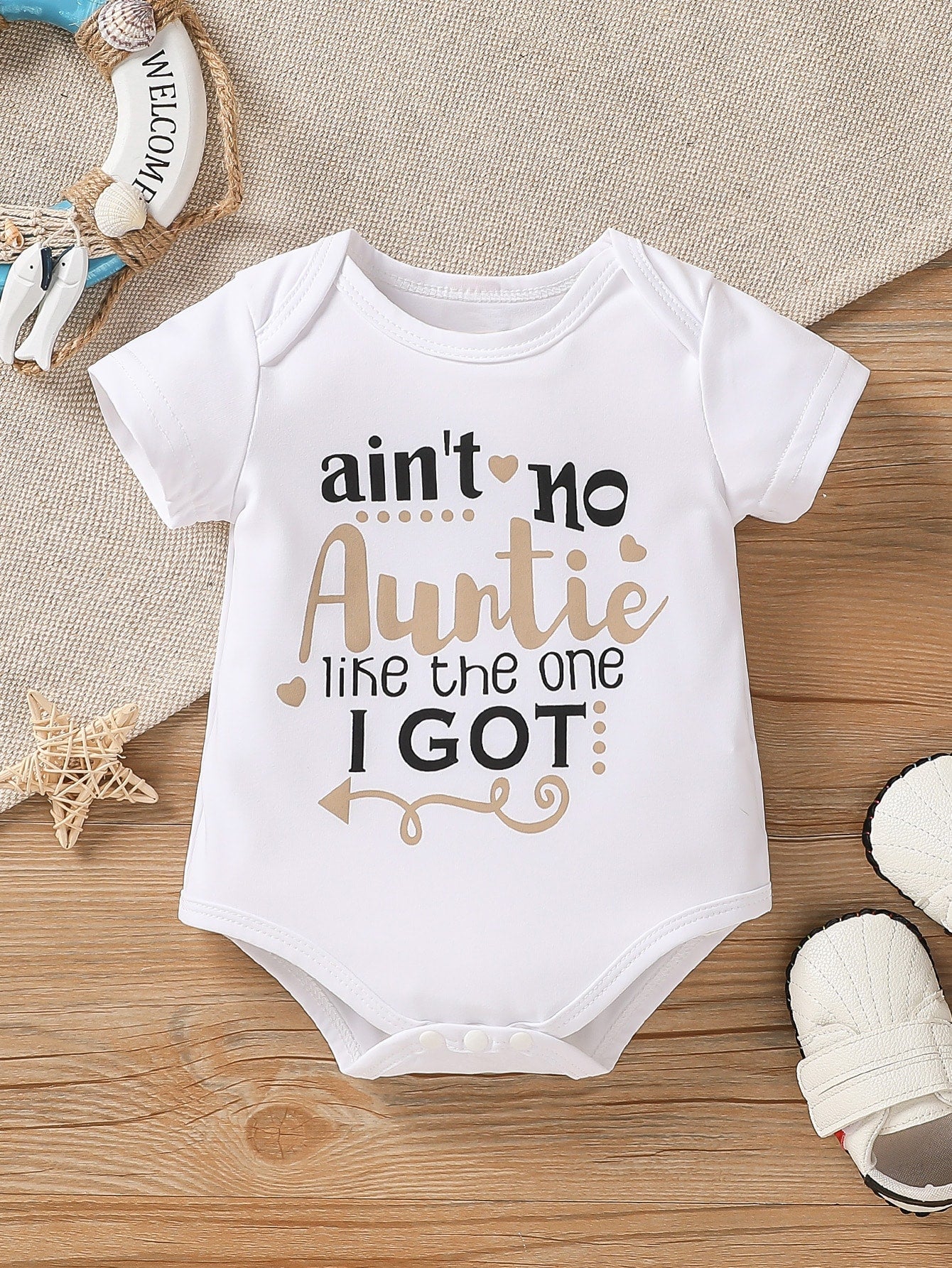Unisex Newborn Baby Letter Slogan Bodysuit, White Short Sleeve Neutral Newborn Outfit, Neutral Baby, All Season