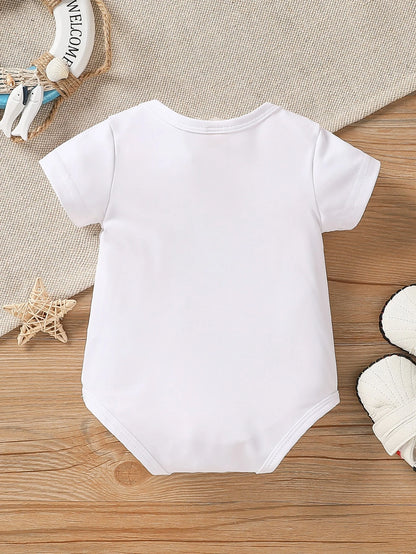 Unisex Newborn Baby Letter Slogan Bodysuit, White Short Sleeve Neutral Newborn Outfit, Neutral Baby, All Season