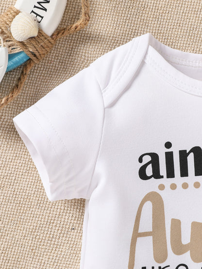 Unisex Newborn Baby Letter Slogan Bodysuit, White Short Sleeve Neutral Newborn Outfit, Neutral Baby, All Season