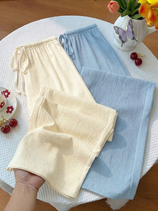 Unity Y2K Casual Vacation Versatile Collegiate Textured Wide Leg Pants