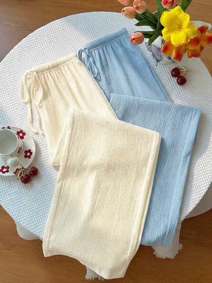 Unity Y2K Casual Vacation Versatile Collegiate Textured Wide Leg Pants