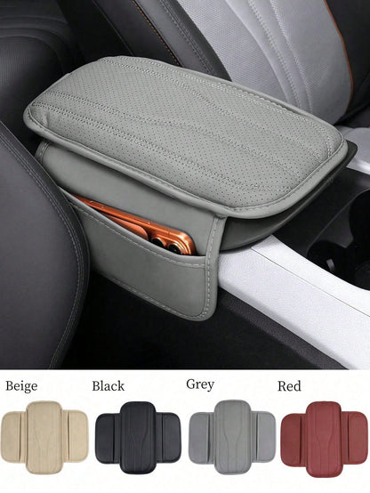 Universal Car Center Console Cover With 2 Storage Pockets- PU Leather Armrest Pad, Waterproof Protective Mat, Scratch-Resistant & Wear-Resistant Interior Accessory, Suitable For SUV, Truck, Vehicle