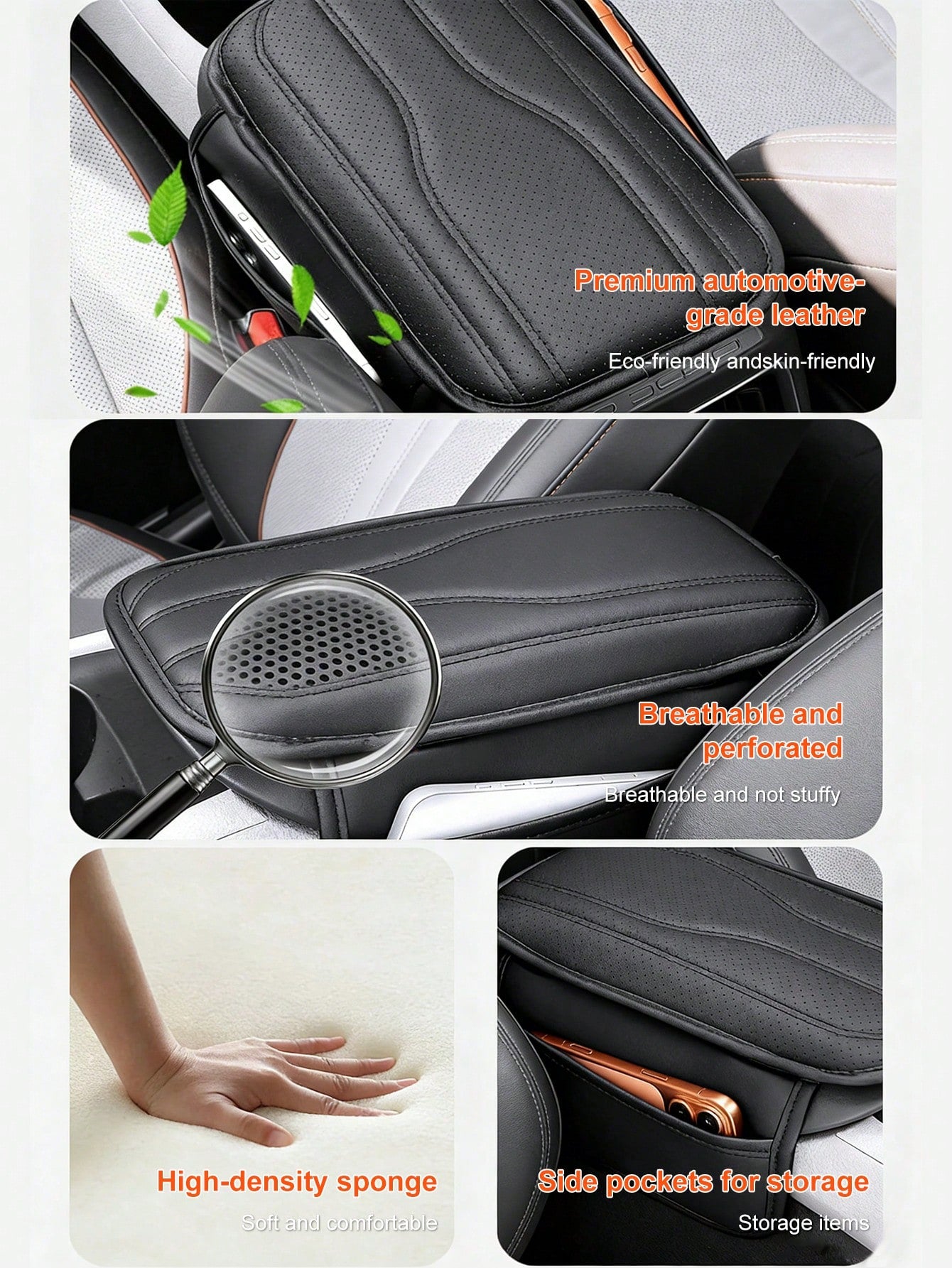 Universal Car Center Console Cover With 2 Storage Pockets- PU Leather Armrest Pad, Waterproof Protective Mat, Scratch-Resistant & Wear-Resistant Interior Accessory, Suitable For SUV, Truck, Vehicle