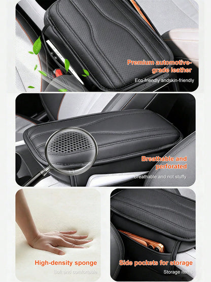 Universal Car Center Console Cover With 2 Storage Pockets- PU Leather Armrest Pad, Waterproof Protective Mat, Scratch-Resistant & Wear-Resistant Interior Accessory, Suitable For SUV, Truck, Vehicle