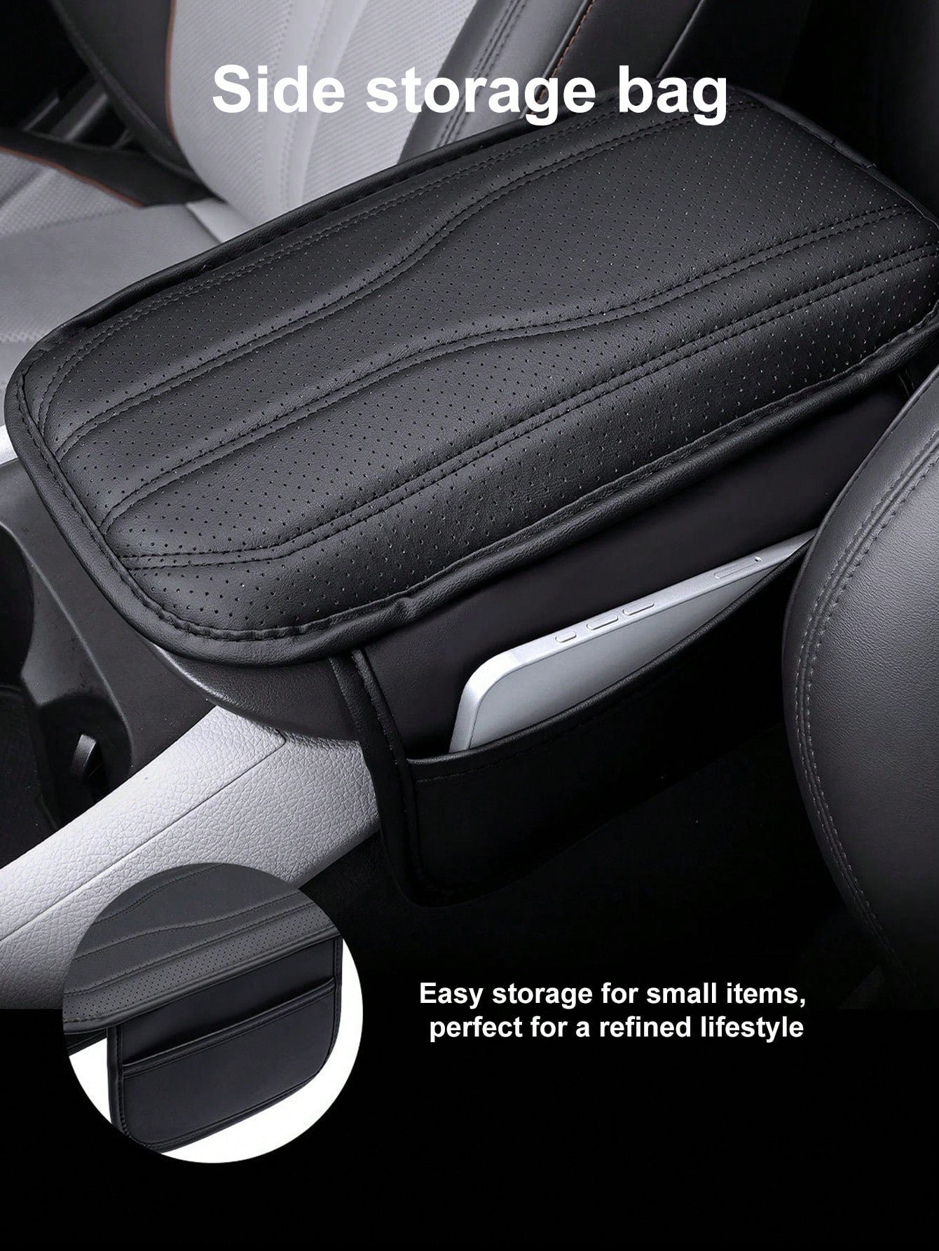 Universal Car Center Console Cover With 2 Storage Pockets- PU Leather Armrest Pad, Waterproof Protective Mat, Scratch-Resistant & Wear-Resistant Interior Accessory, Suitable For SUV, Truck, Vehicle
