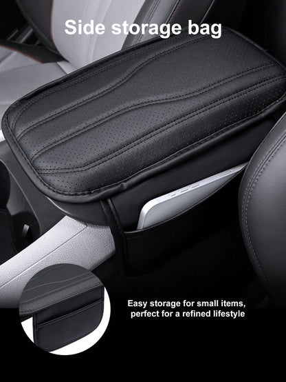Universal Car Center Console Cover With 2 Storage Pockets- PU Leather Armrest Pad, Waterproof Protective Mat, Scratch-Resistant & Wear-Resistant Interior Accessory, Suitable For SUV, Truck, Vehicle