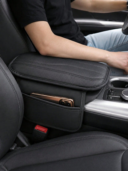 Universal Car Center Console Cover With 2 Storage Pockets- PU Leather Armrest Pad, Waterproof Protective Mat, Scratch-Resistant & Wear-Resistant Interior Accessory, Suitable For SUV, Truck, Vehicle