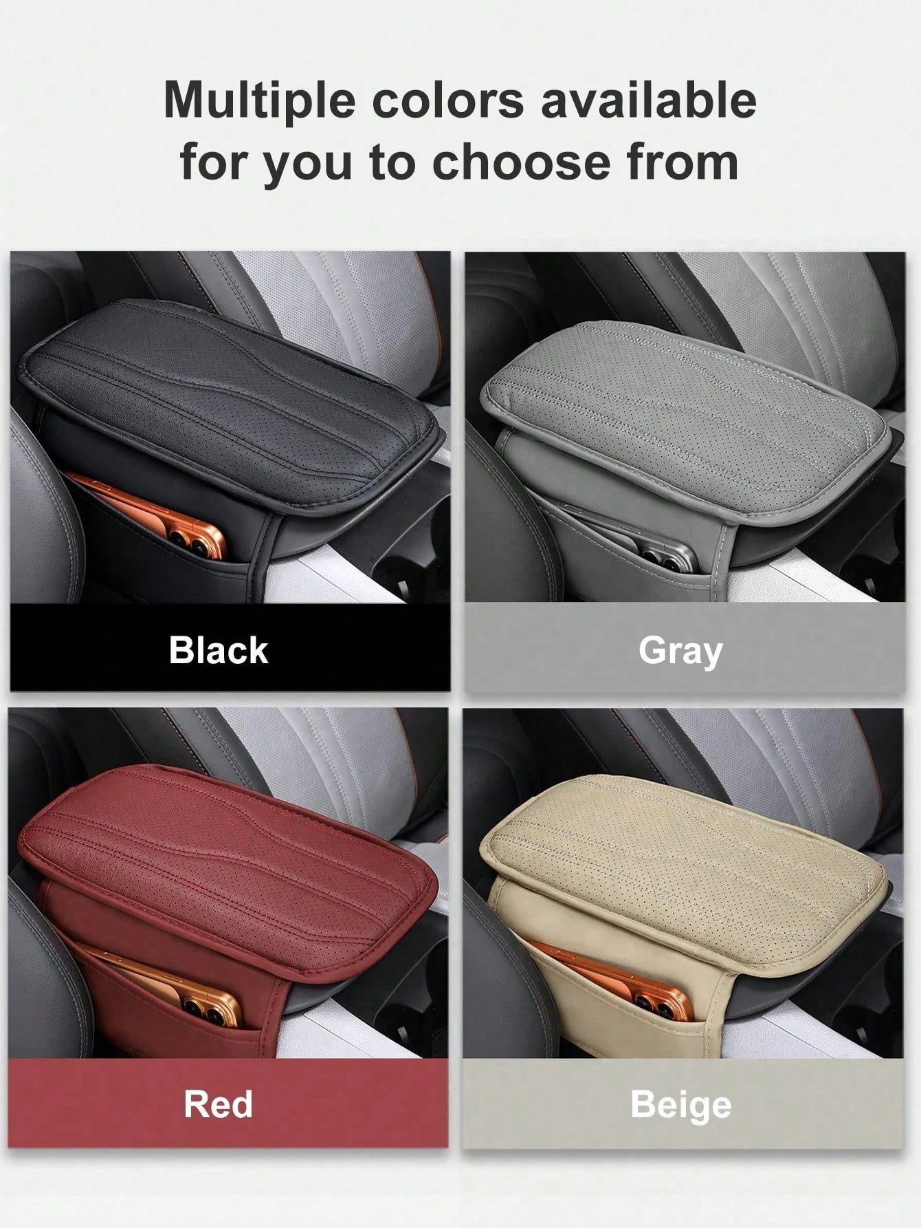 Universal Car Center Console Cover With 2 Storage Pockets- PU Leather Armrest Pad, Waterproof Protective Mat, Scratch-Resistant & Wear-Resistant Interior Accessory, Suitable For SUV, Truck, Vehicle