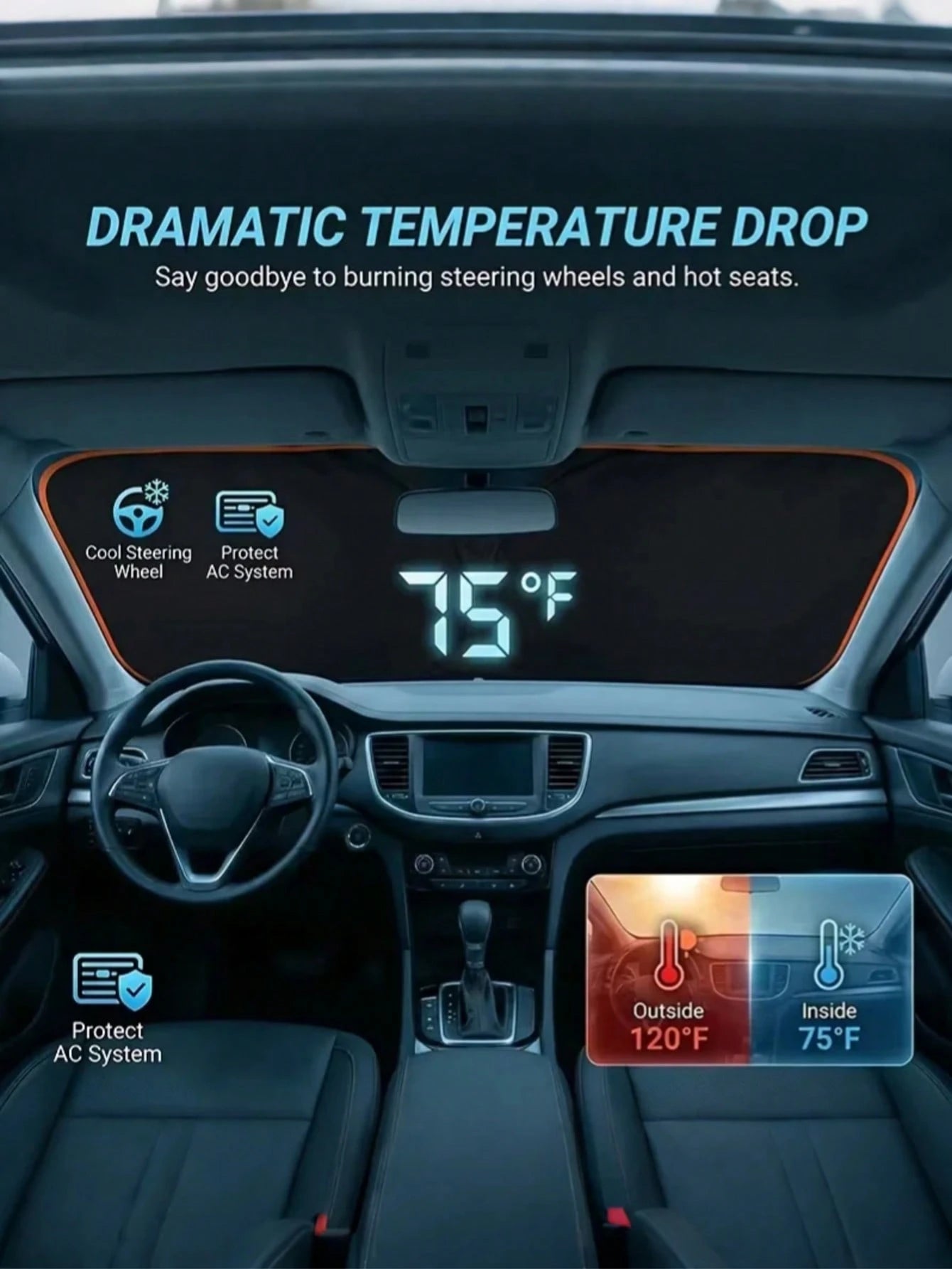Universal Car Front Windshield Sunshade, Thickened Heat Insulation Anti-Glare Sunshade, Foldable Waterproof Car Sunshade, Blocks UV Rays And Sun Protection, Keeps Car Interior Cool, Easy To Store Summ