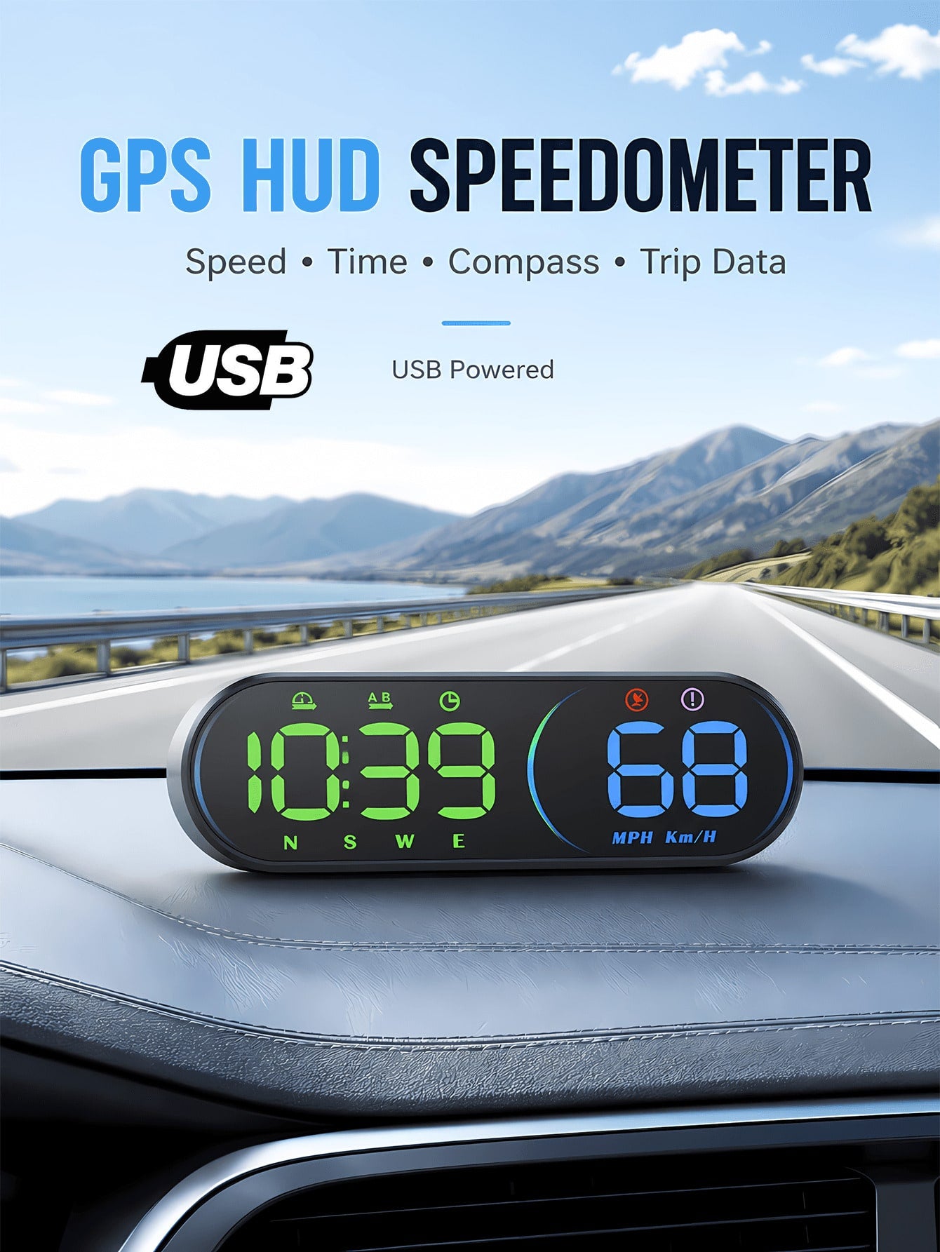 Universal Car GPS Speedometer HUD- 2026 New Head-Up Display, Supports MPH/KMH, Large LED Font, USB Plug & Play, Auto Brightness- Compatible With All Car Models