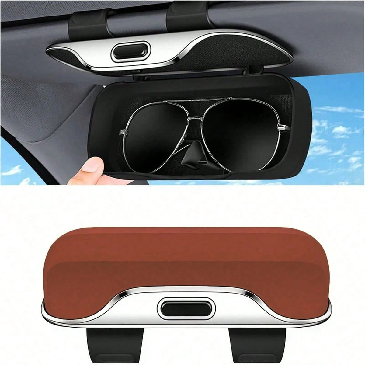Universal Car Visor & Dashboard Fashion Glasses Holder – One-Handed Quick Access, Scratch-Resistant & Shockproof Case, Heat/Cold Resistant, Easy Install, Great Gift For Drivers, Fathers & Friends, Per