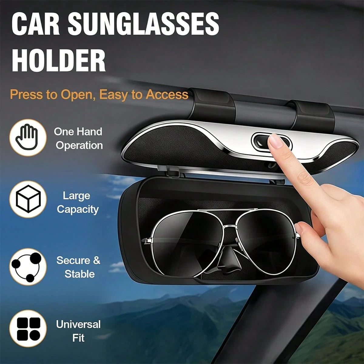 Universal Car Visor & Dashboard Fashion Glasses Holder – One-Handed Quick Access, Scratch-Resistant & Shockproof Case, Heat/Cold Resistant, Easy Install, Great Gift For Drivers, Fathers & Friends, Per