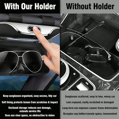Universal Car Visor & Dashboard Fashion Glasses Holder – One-Handed Quick Access, Scratch-Resistant & Shockproof Case, Heat/Cold Resistant, Easy Install, Great Gift For Drivers, Fathers & Friends, Per