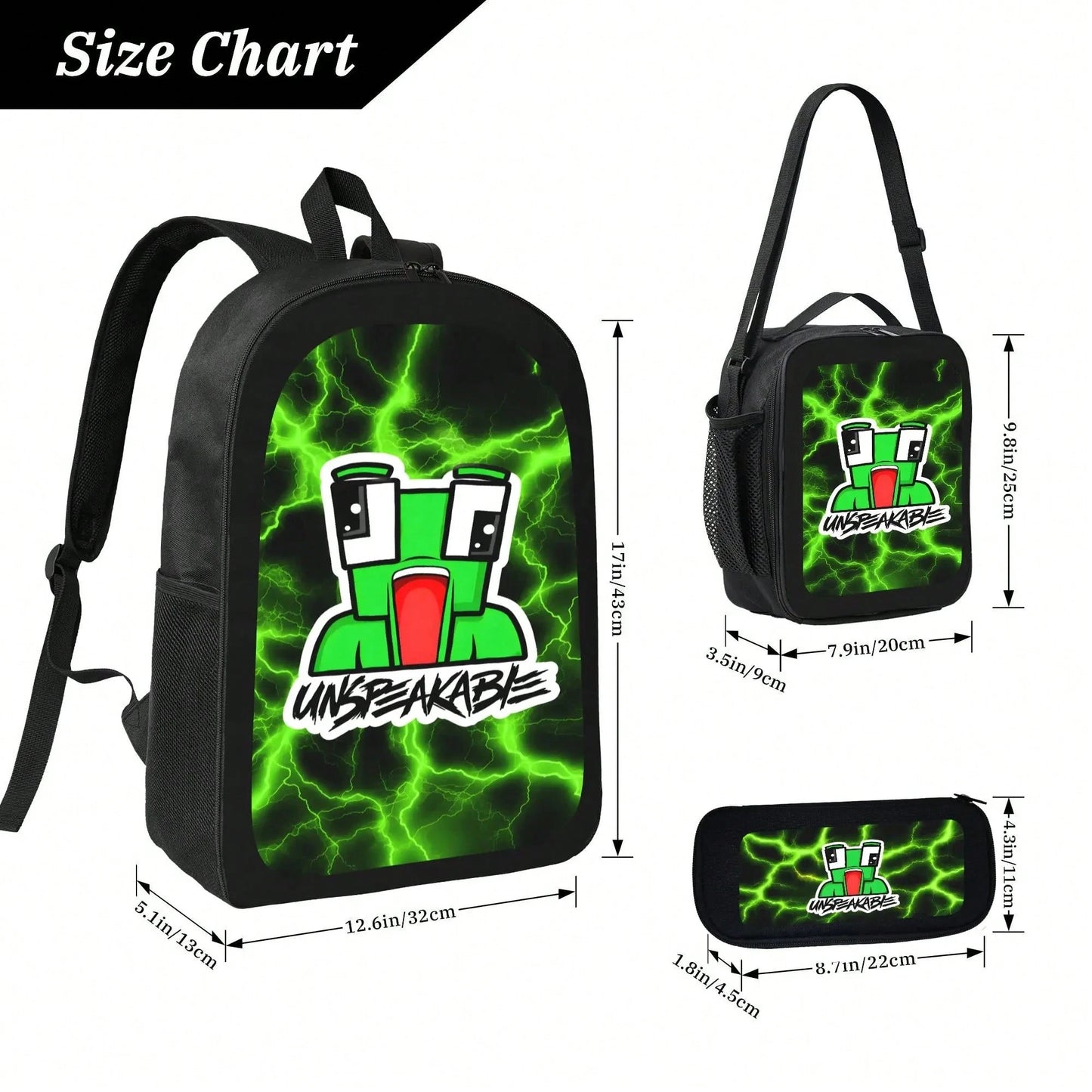 UNSPEAKABLE Anime Backpack 3PCS Set For Teens Women Men Casual School Backpack With Travel Bag Lightweight Daypack For Students