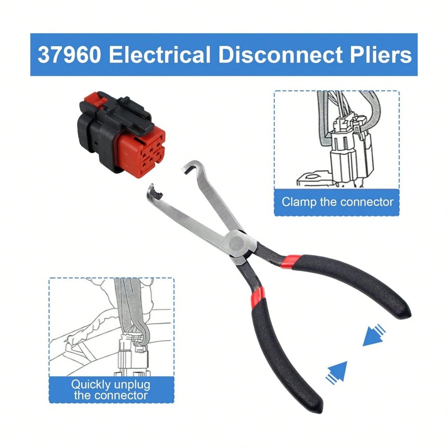 Upgraded 37960 Electrical Disconnect Pliers, 8in Automotive Tools Electrical Connector Pliers, Automotive Electrical Plug Connector Disconnect Tools For Push Tab Style Plugs