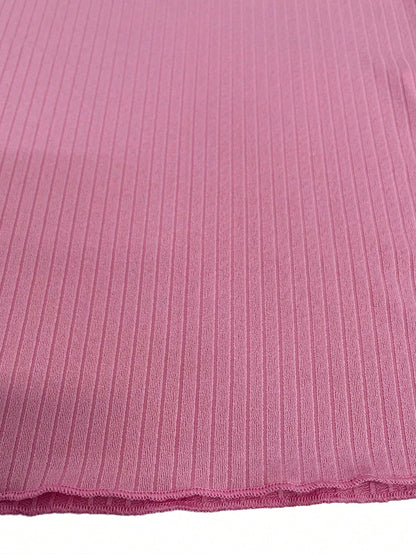 UREREM 210g Soft Solid Color Square Neck Ribbed Knit Side Drawstring Bodycon Long Sleeve Dress Pink Spring Elegant