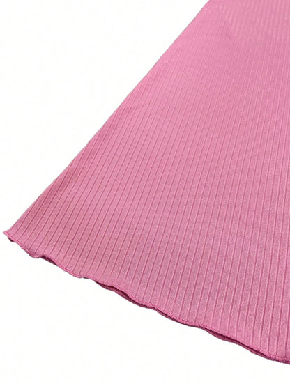 UREREM 210g Soft Solid Color Square Neck Ribbed Knit Side Drawstring Bodycon Long Sleeve Dress Pink Spring Elegant