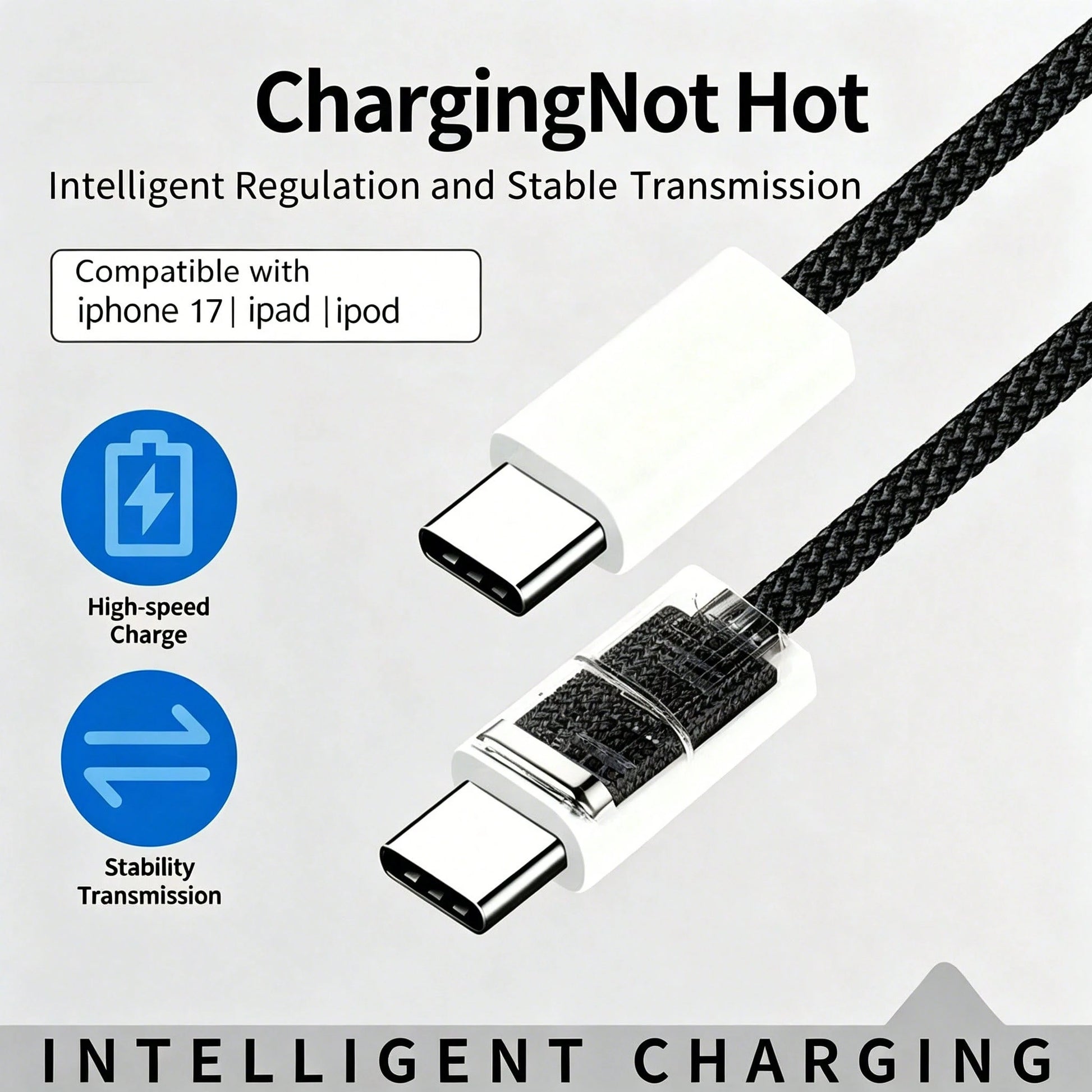 USB-C Fast Charging Cable Compatible With IPhone 17/16/15, USB-C To Type-C Charging & Data Cable (3.3/6.6/10ft Nylon Braided) For Indoor/Outdoor/Travel And Car, Fast Charging Compatible With Iphone 17