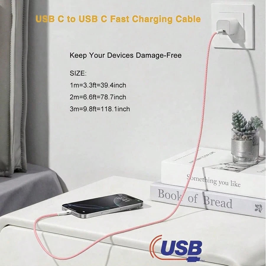 USB-C Fast Charging Cable Compatible With IPhone 17/16/15, USB-C To Type-C Charging & Data Cable (3.3/6.6/10ft Nylon Braided) For Indoor/Outdoor/Travel And Car, Fast Charging Compatible With Iphone 17