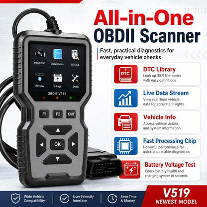 V519 OBD2 Scanner Engine Fault Code Reader Battery Voltage Tester Auto Diagnostic Tool