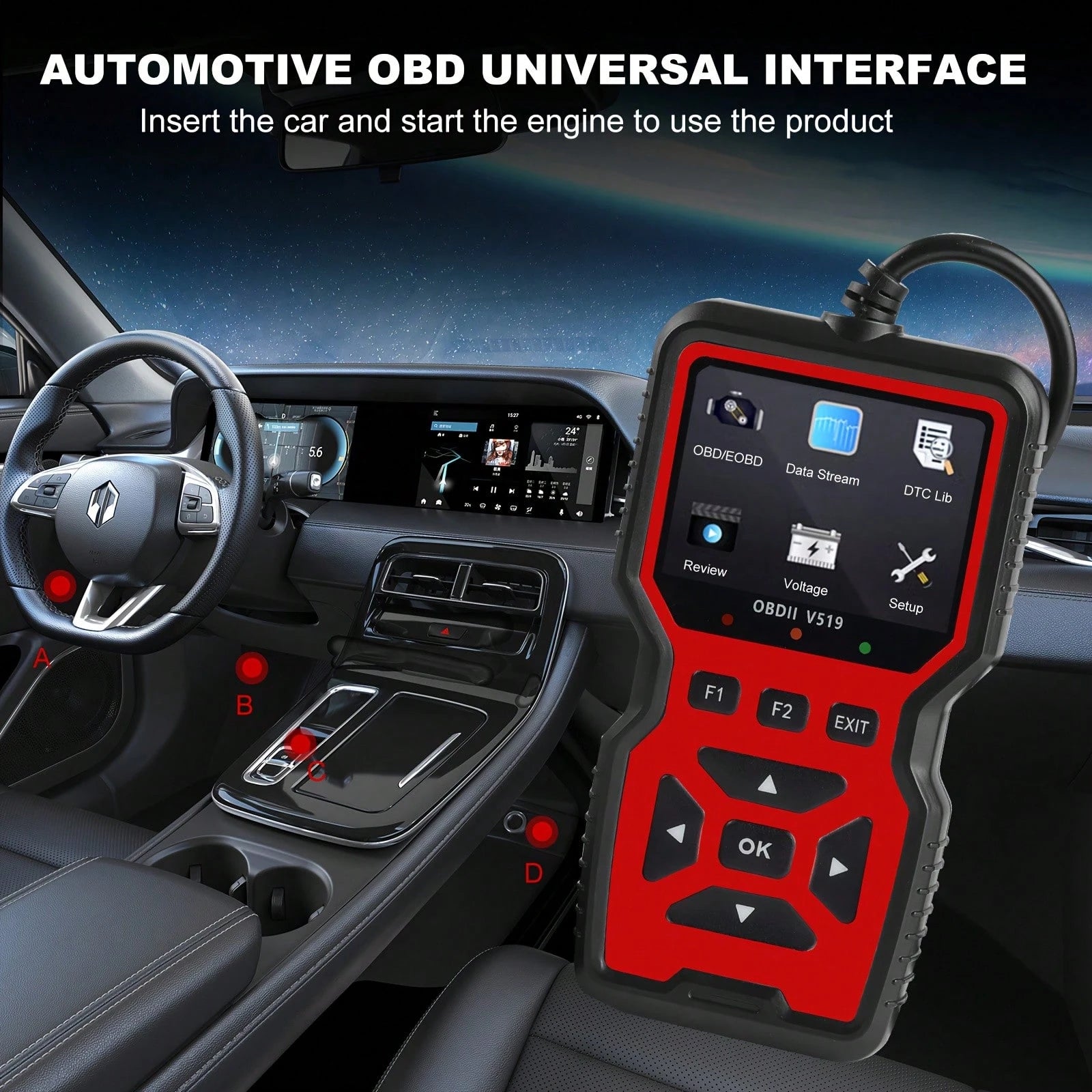 V519 Professional OBD2 Scanner- USB Powered Automotive Diagnostic Tool, With Live Data Stream, Full-Function OBD II Testing (I/M Readiness, OBD2/EOBD), Clear Engine Light, Read/Erase Codes For Most V