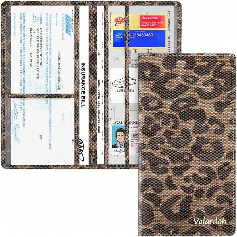 Valardoh Premium Car Registration And Insurance Card Holder, Car Document Holder For Cards, Driver License &Amp; Other Essential Documents (Large, Leopard)