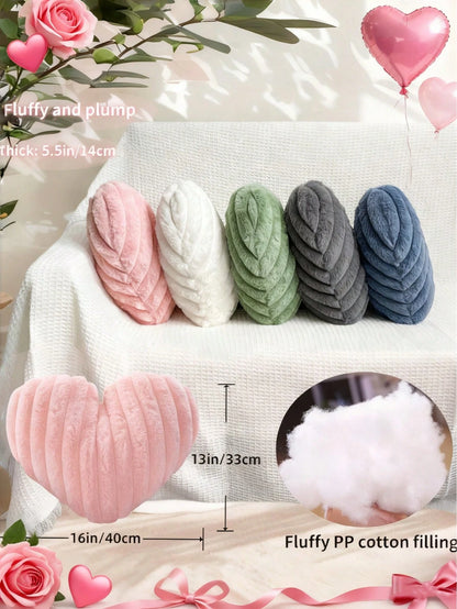 Valentine's Day Heart Pillow Decorative Throw Pillows, Heart Shaped Soft Fluffy Faux Fur Cute Pillows Cushions For Couch Chair Bed Bedroom Room Home Decor Aesthetic, White