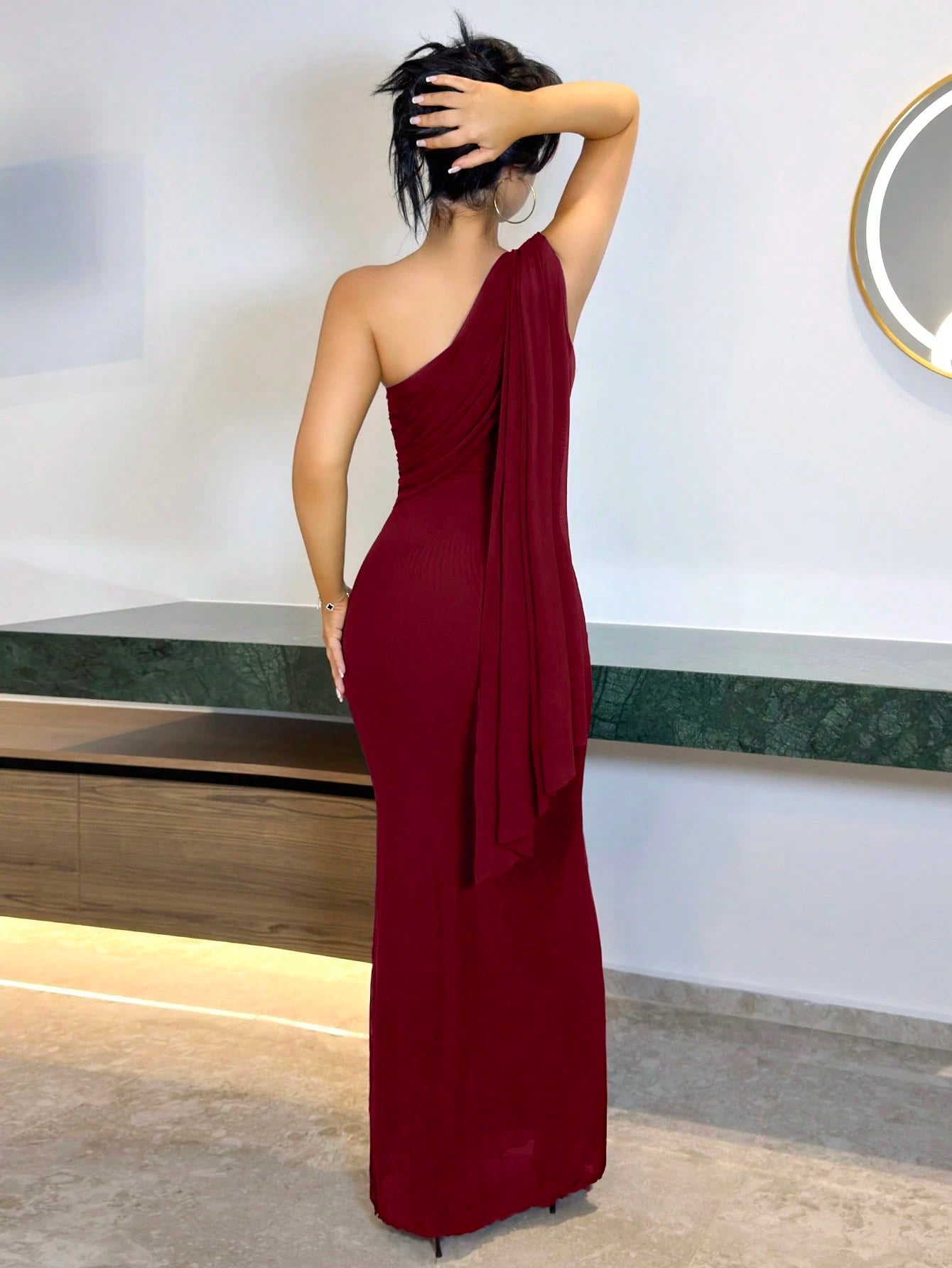 Vassilux Asymmetric Neckline Minimalist Solid Color Fitted Dress For Women,Prom Dress,Fall Wedding Guest Dress,Wedding Guest Dress Women Elegant Summer