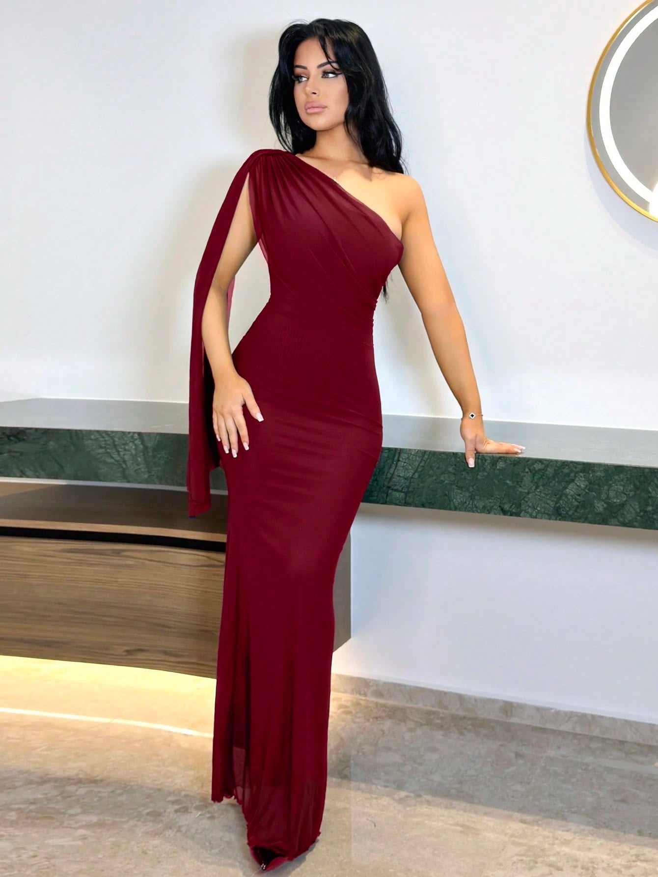 Vassilux Asymmetric Neckline Minimalist Solid Color Fitted Dress For Women,Prom Dress,Fall Wedding Guest Dress,Wedding Guest Dress Women Elegant Summer