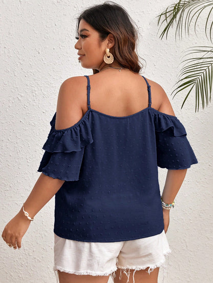VCAY Plus Size Women Fashionable Ruffle Trim Off-Shoulder Tank Top