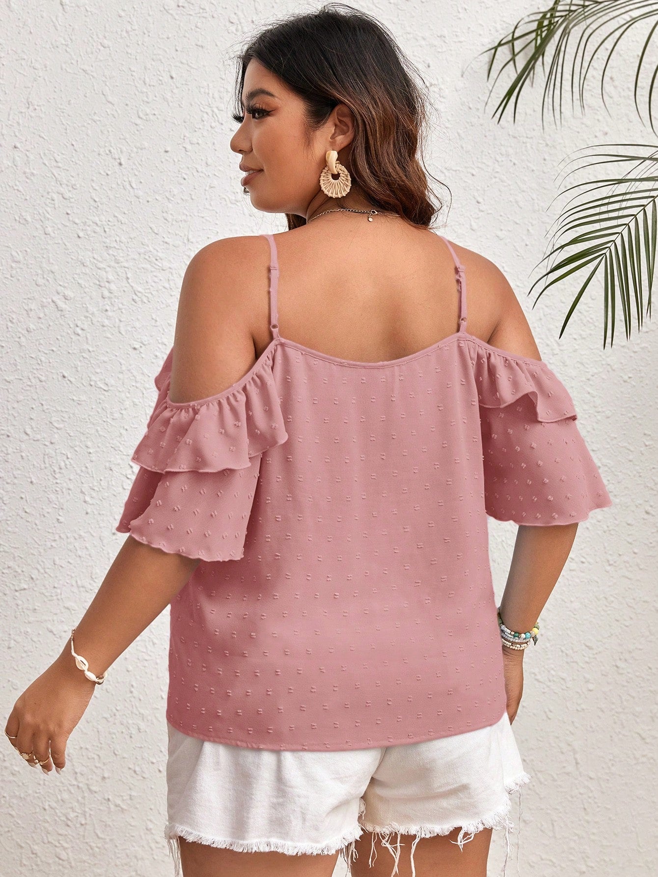 VCAY Plus Size Women Fashionable Ruffle Trim Off-Shoulder Tank Top