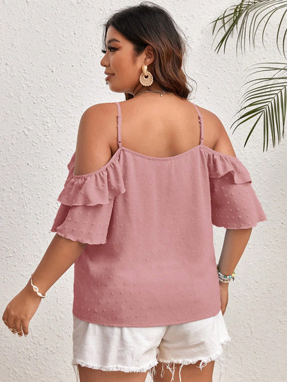 VCAY Plus Size Women Fashionable Ruffle Trim Off-Shoulder Tank Top