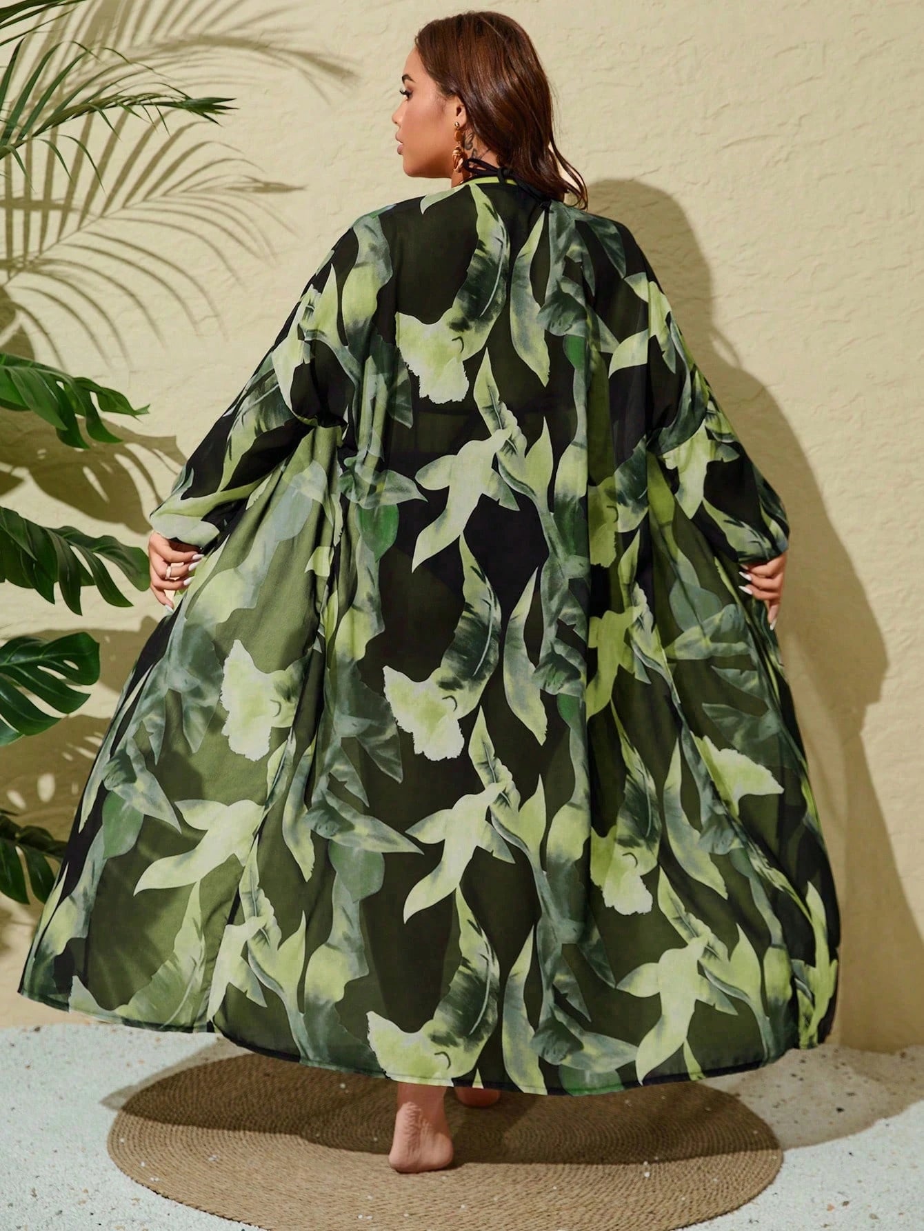 VCAY Plus Size Women's Random Print Long Sleeve Loose Cardigan For Summer Beach Vacation