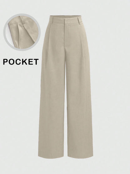 Vela Rue Minimalist Design Thin Slightly Sheer Navy Blue Solid Color Suit Pants With Zipper And Hook Closure Wide Leg Slimming All-Season Fashion Trousers