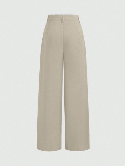 Vela Rue Minimalist Design Thin Slightly Sheer Navy Blue Solid Color Suit Pants With Zipper And Hook Closure Wide Leg Slimming All-Season Fashion Trousers