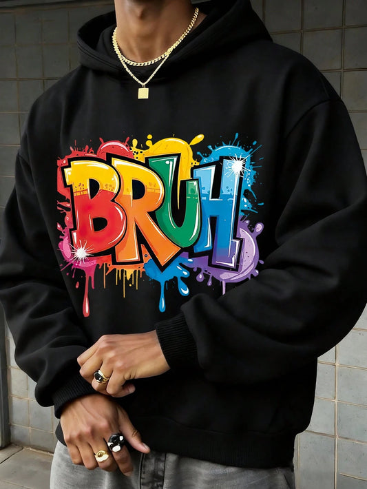 Versatile Colorful Ink Graffiti Letter Print Sweatshirt, Suitable For Spring And Autumn, Teen Boys