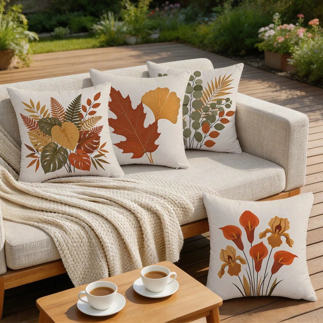 Vintage Autumn Botanical Floral Cushion Cover 4-Piece Set, Single-Sided Printed Peach Skin Velvet Polyester Material, 45*45CM/18*18inch Pillow Covers Suitable For Room Decor, Modern Minimalist Sofa Li
