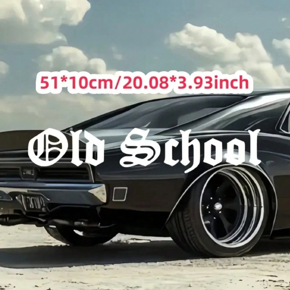 Vintage "Old School" Car Windshield Decal- Classic Matte Vinyl Sticker, Waterproof & Durable, 20-Inch White, Easy To Apply & Remove, Perfect For Glass/Plastic/ Surfaces, Car Window Stickers