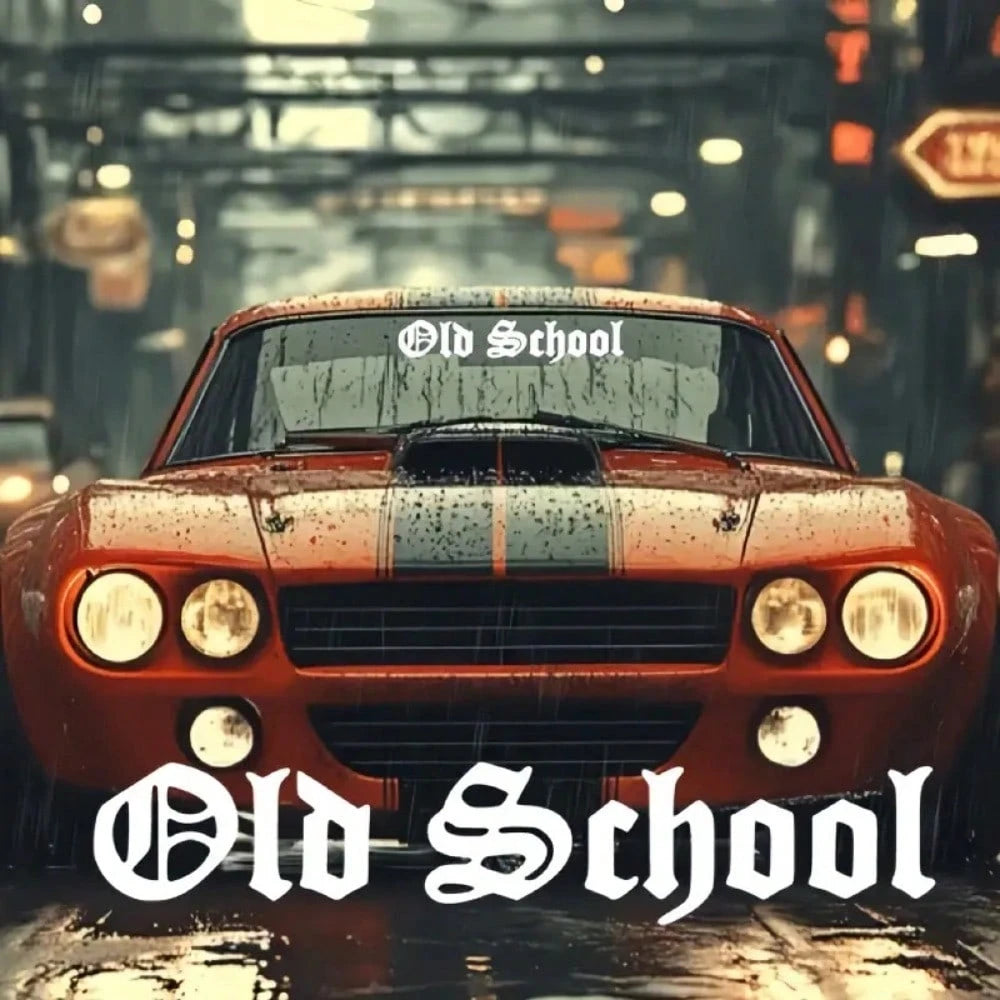 Vintage "Old School" Car Windshield Decal- Classic Matte Vinyl Sticker, Waterproof & Durable, 20-Inch White, Easy To Apply & Remove, Perfect For Glass/Plastic/ Surfaces, Car Window Stickers