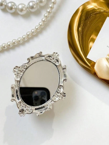Vintage Pattern Mirror Creative Phone Air Cushion Stand, Adhesive Foldable Slouchy Desktop Round Mirror Stand, Perfect Phone Gift, Halloween Gift, Christmas Gift, Suitable For IPhone, Android Phones