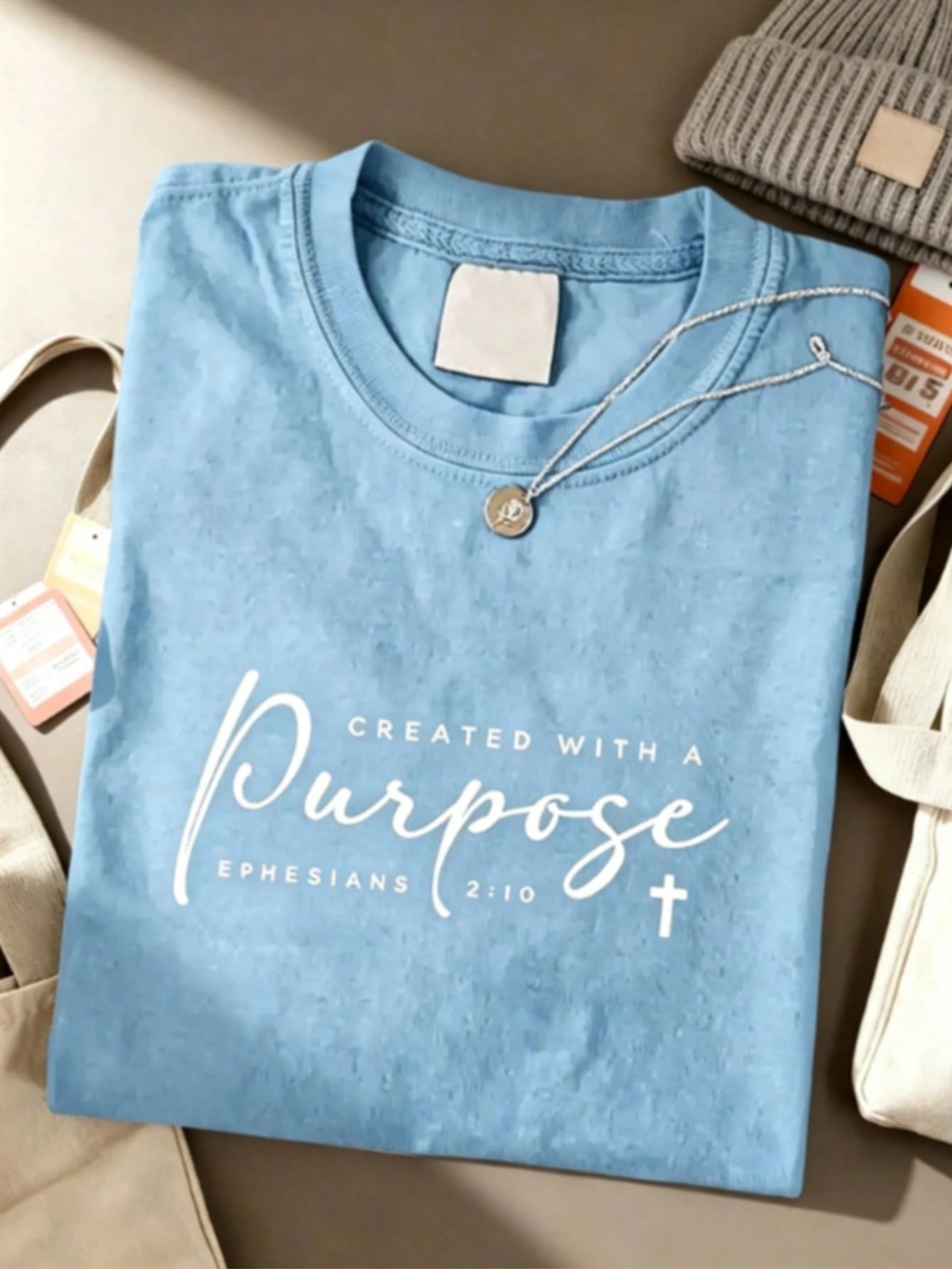 Vintage Red Oversized Unisex Tee, Created With A Purpose Bible Verse Faith Print Soft Cotton Christian Casual Gift T-Shirt