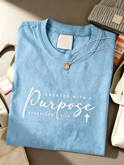 Vintage Red Oversized Unisex Tee, Created With A Purpose Bible Verse Faith Print Soft Cotton Christian Casual Gift T-Shirt