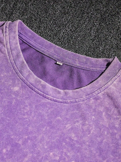 Vintage Washed Cotton Loose-Fit T-Hirt, Cute Face And Heart Print, Women's Casual Treet Tyle Hort-Leeve Top, Wrinkle-Resistant Washed Cotton T-Shir