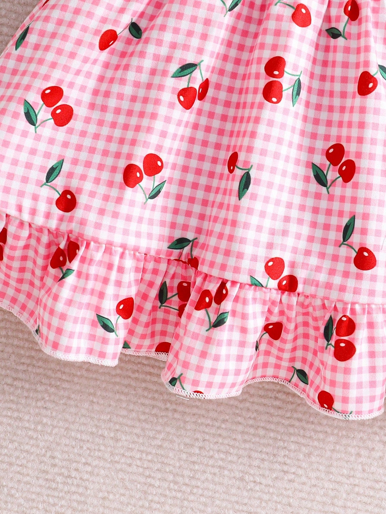Vintaside Kids 2pcs Newborn Baby Girl Pink Gingham Cherry Print Dress With Cute Bow Headband,Soft Skin-Friendly Ruffled Summer Clothes,Red And White Polka Dot,Cute
