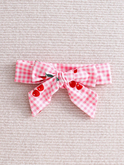 Vintaside Kids 2pcs Newborn Baby Girl Pink Gingham Cherry Print Dress With Cute Bow Headband,Soft Skin-Friendly Ruffled Summer Clothes,Red And White Polka Dot,Cute
